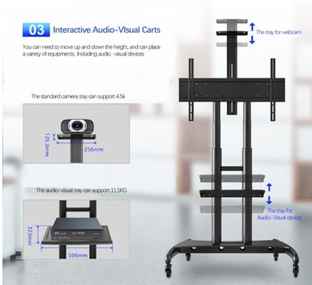 Whiteboard Floor Stand TV Mobile Cart SPCC Audio Visual Display ROHS